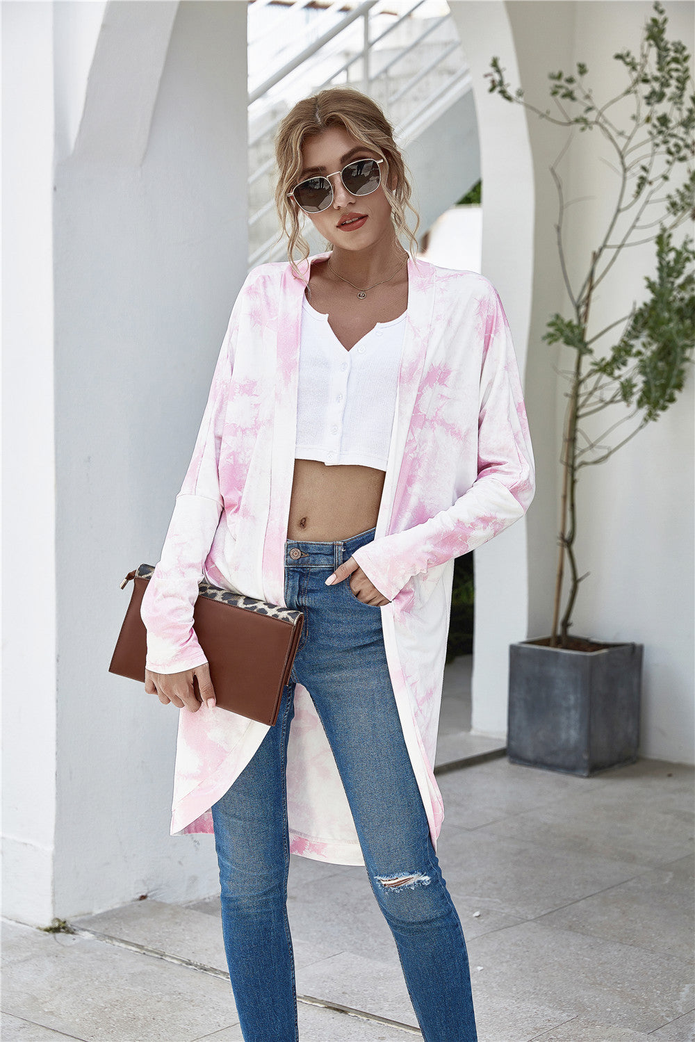 Tie-Dye Open Front Longline Cardigan