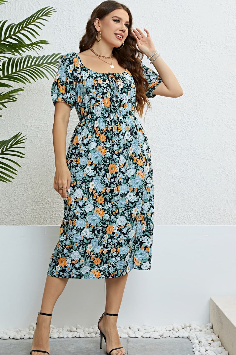 Floral Split Short Sleeve Dress