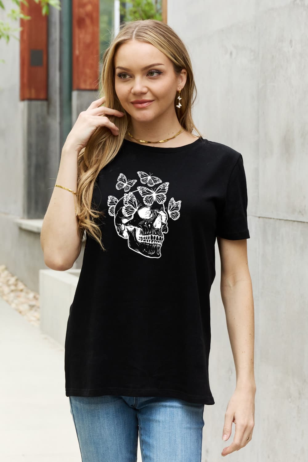 Simply Love Full Size Butterfly Skull Graphic Cotton Tee