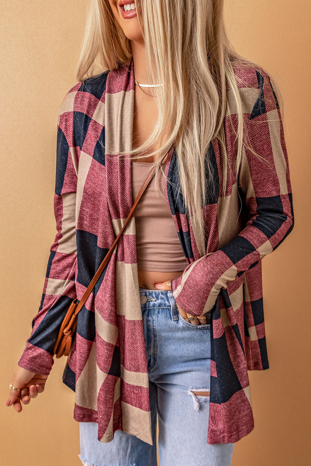 Plaid Open Front Cardigan