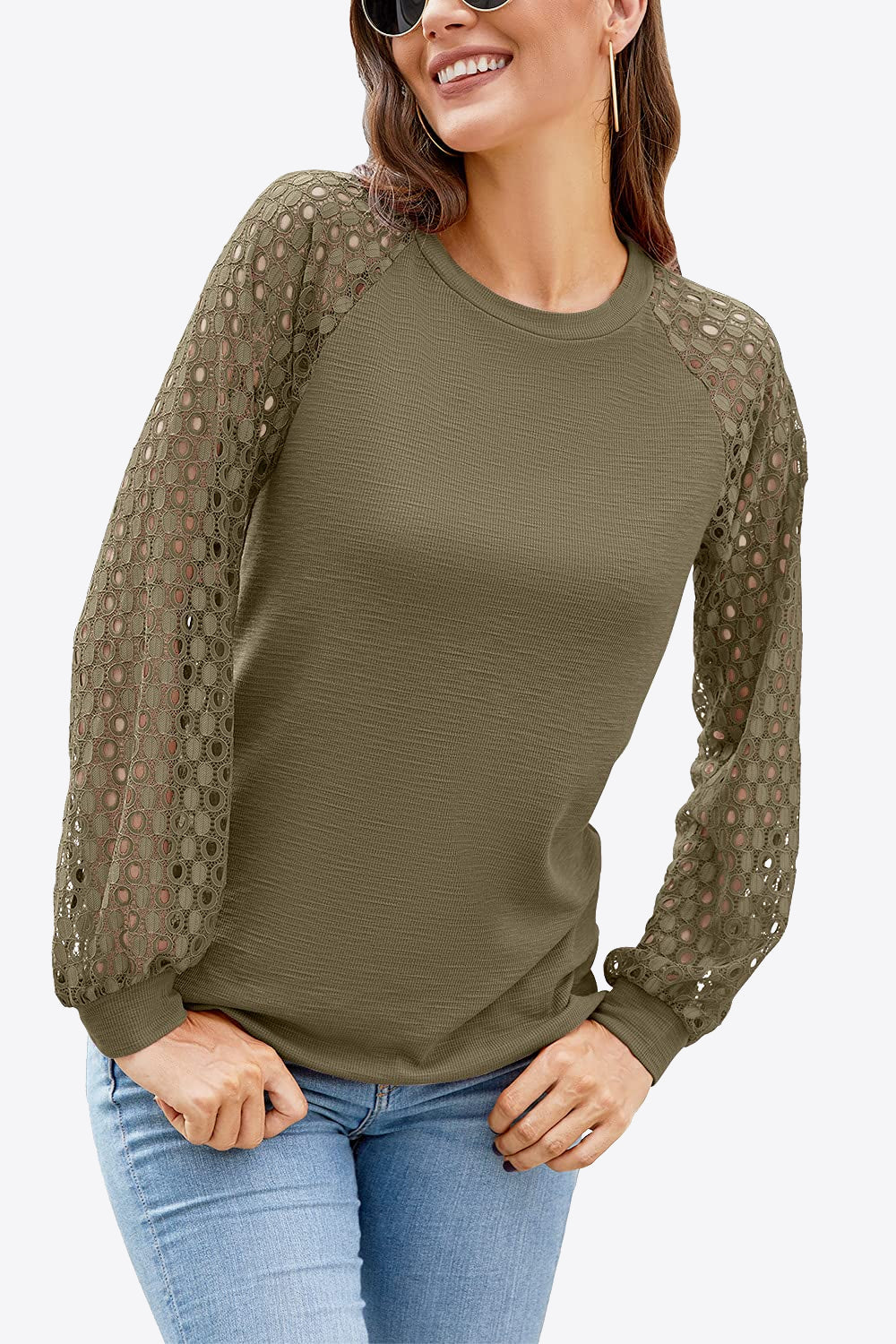 Long Raglan Sleeve Round Neck Tee