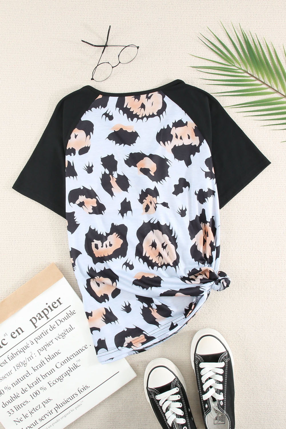 Printed Zip-Collar Short Raglan Sleeve Tee